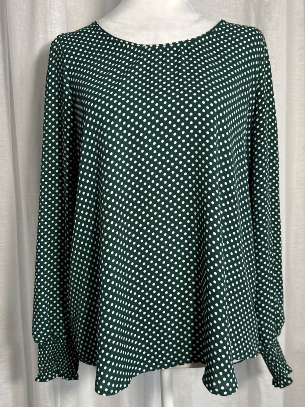 LOFT Emerald Green Polka Dot Blouse